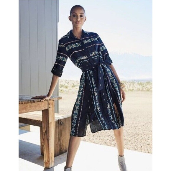 Finley Jeanette Taos in Navy Blue Western Horse Embroidered Shirt Dress - Picture 2 of 10